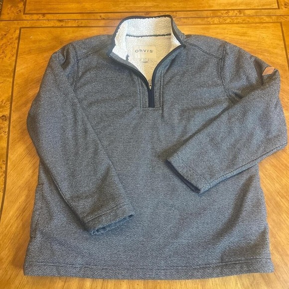 Orvis Sweatshirt XL Black 1/4 Zip Fleece Lined Long Sleeves Pullover Sweater - Picture 1 of 5